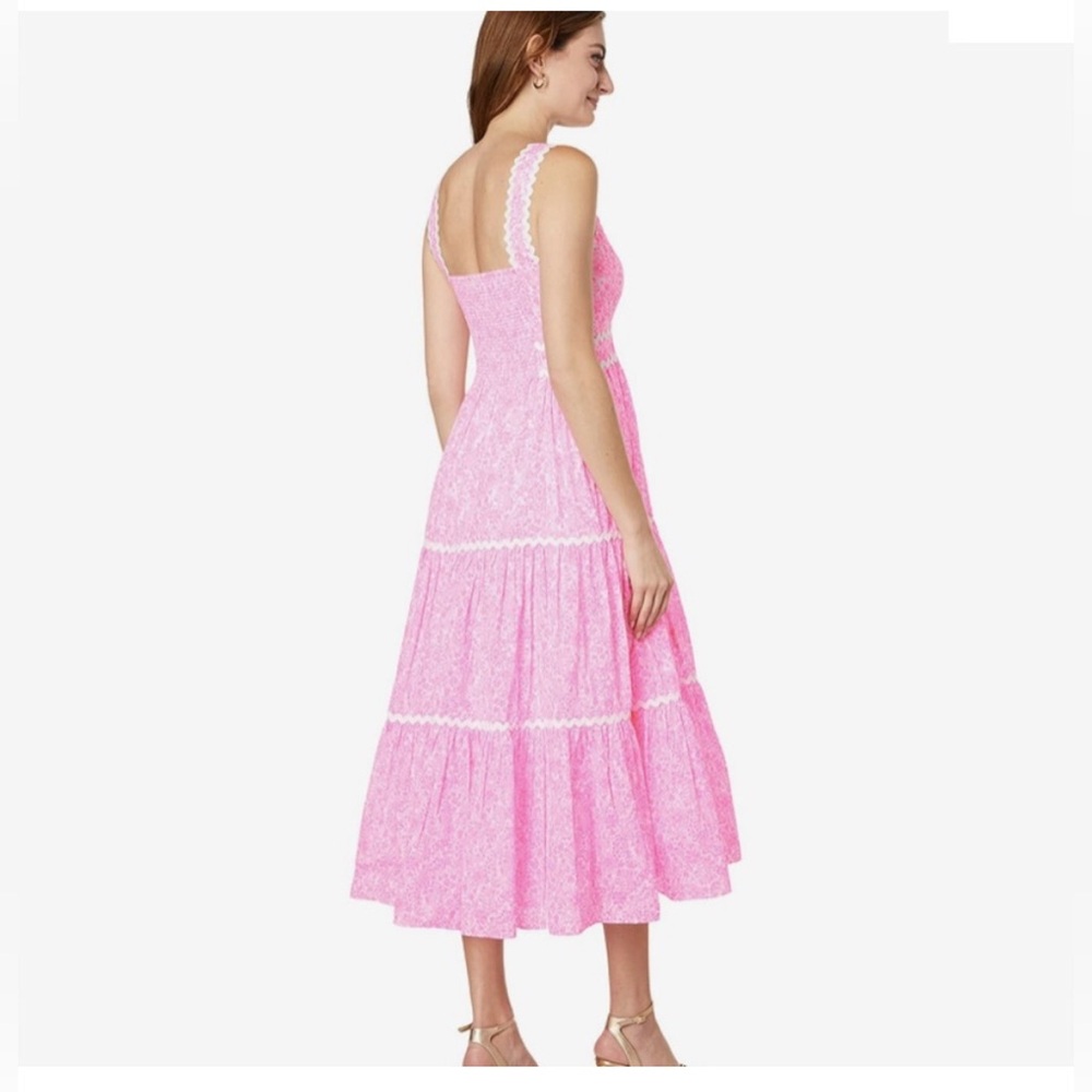 New Lilly Pulitzer Womens Pollie Cotton Midi Dress Pink Shandy Invest A Gator 6 - Picture 4 of 4
